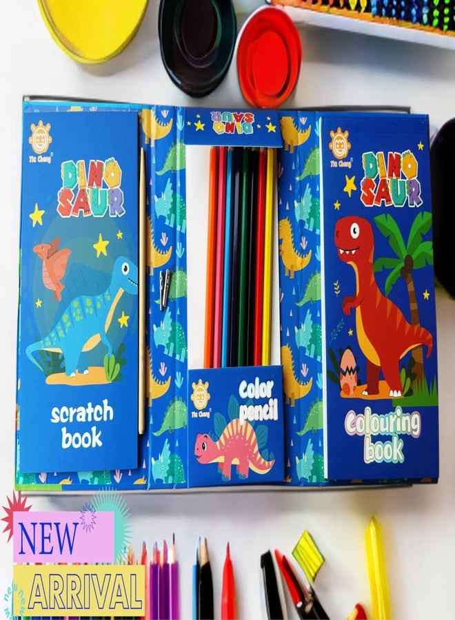 MSGH Coloring Book with 30 Sheet, 8 Pencil Color,10 Scratch Sheet Art and Craft Drawing Color Book Set for 3+ Years Kids, Party Favor Return Gift for Kids (Drawing Sketch Set(Dino)) - Image 3